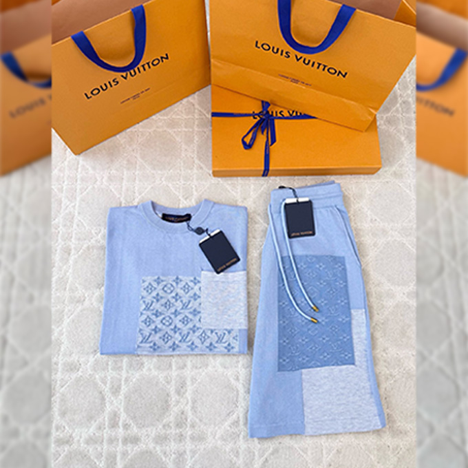 lv louis vuitton monogram patchwork knit t-shirt & shorts